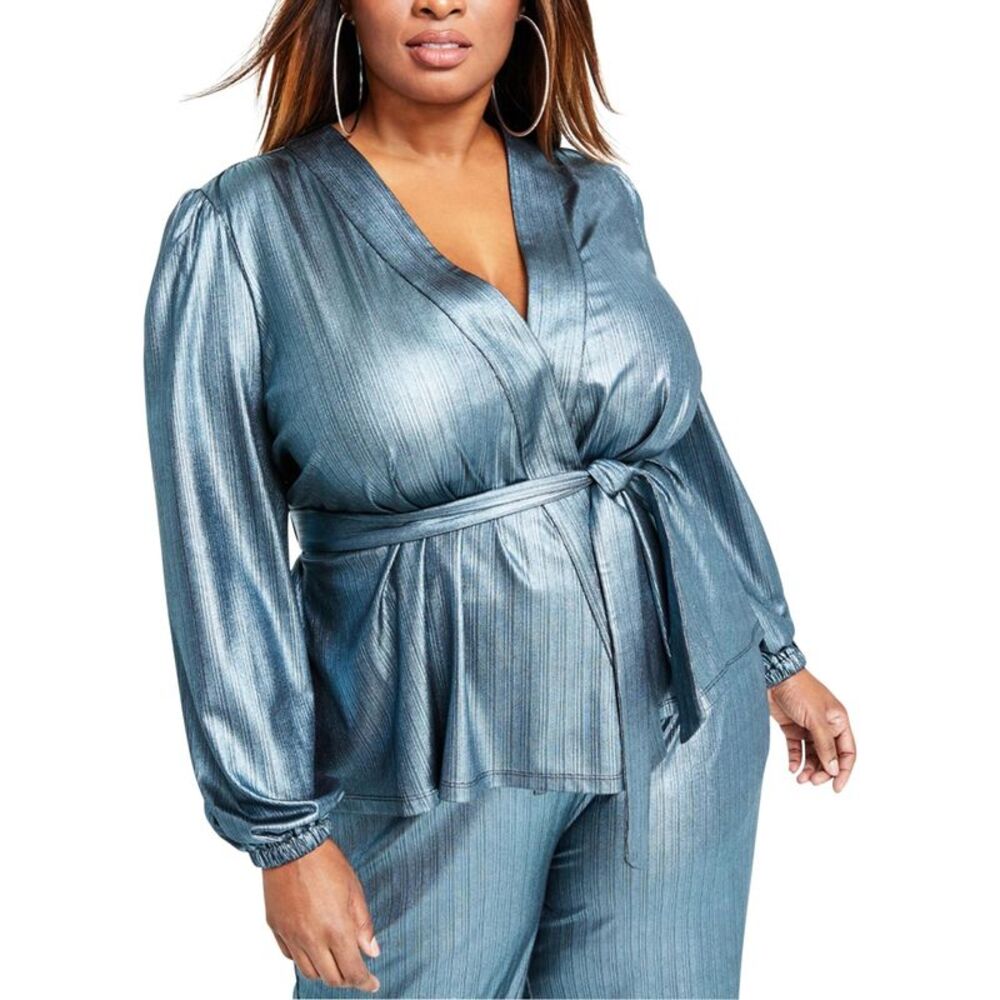 Nina Parker Womens Plus Size Metallic Belted Wrap Sweater, NWT